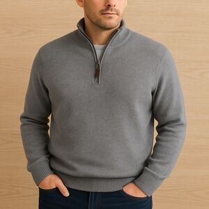 Martin Men’s XXL Merino Wool‎ Cotton Blend Quarter-Zip Sweater Clasaic Gray